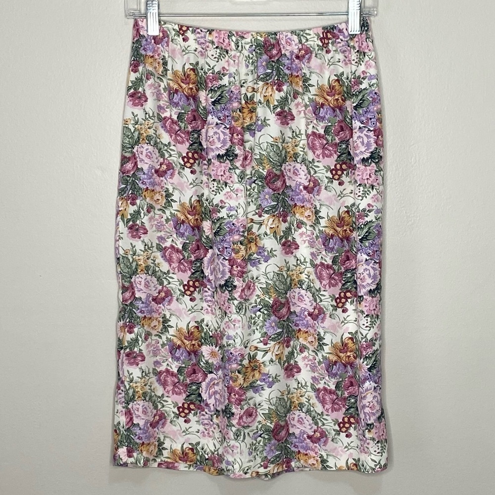 VINTAGE floral midi skirt in purple pink